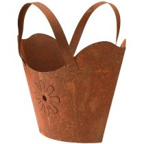 kohteita Metallinen istutuspussi, koristeellinen ruukku, ruosteenvärinen viimeistely kahvoilla, korkeus 37 cm