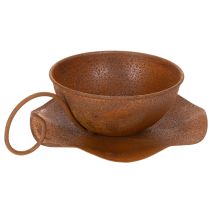 kohteita Istutuskuppi lautasella, ruukku, ruosteenvärinen viimeistely, Ø19,5cm, korkeus8cm