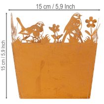 kohteita Metallinen kukkaruukku linnuilla, istutuslaatikko, jousi, ruosteenvärinen, 15,5 cm korkea