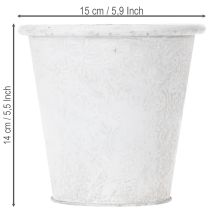 kohteita Kukkaruukku koristeilla, välimuistiruukku, metalliastia, valkoinen, Ø15,5cm, K14,5cm