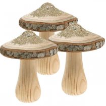 Puinen sienenkuori ja glitter deco sienet puu H11cm 3kpl