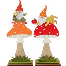 Rupikonna syksyyn, puinen koriste, tonttu sienellä oranssi/punainen H21/19,5cm 4kpl 4kpl