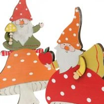 kohteita Rupikonna syksyyn, puinen koriste, tonttu sienellä oranssi/punainen H21/19,5cm 4kpl 4kpl