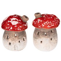 kohteita Sienitalo, valoisa talo, koristehahmo, kärpässieni savupiippulla, 10 cm, 2 kpl