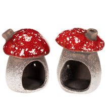 kohteita Sienitalo, valoisa talo, koristehahmo, kärpässieni savupiippulla, 10 cm, 2 kpl