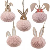 Riipus pupu vaaleanpunainen puinen deco riipus Ø5cm-10cm 6 kpl
