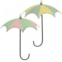 Metalliset sateenvarjot, jousi, riippuvarjot, syksykoristeet pinkki/vihreä, sininen/keltainen H29,5cm Ø24,5cm 2 kpl setti