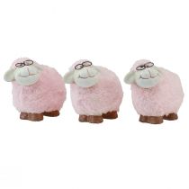 kohteita Vaaleanpunainen lammas lasilla ja turkista keramiikka 10,5×5,5×9cm 3kpl