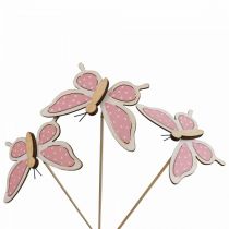 kohteita Vaaleanpunaiset butterfly deco tikut puuta 7,5cm 28cm 12kpl