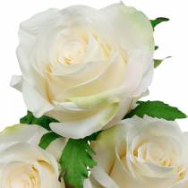 Valkoinen ruusu varrella, silkkikukka, tekoruusu 3kpl