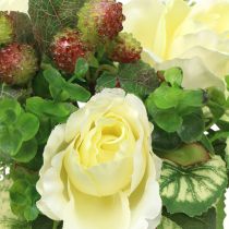Ruusu- / hydrangea-kimppu valkoinen marjoilla 31cm