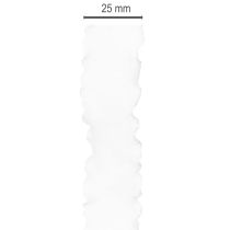 kohteita Valkoinen röyhelöinen organzanauha, koristenauha, 25 mm leveä, 10 m pitkä