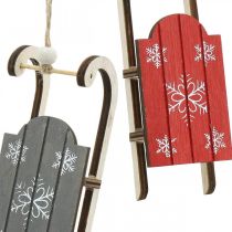 Puinen reki, talvi koriste ripustaa, koriste adventtiin Harmaa / Punainen L13cm 6kpl 6kpl