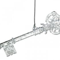 Joulukuusen koristeluavain, adventti, kuusiriipus glitterillä läpinäkyvä/hopea L14,5cm muovia 12kpl.