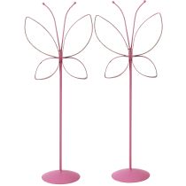 kohteita Butterfly Metal Decoration Spring Fuchsia Gold H35cm 2 kpl