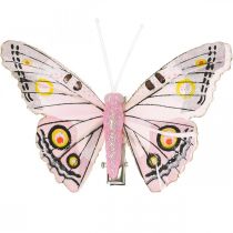 Deco-perhoset klipsillä, höyhenperhoset pinkki 4,5-8cm 10p