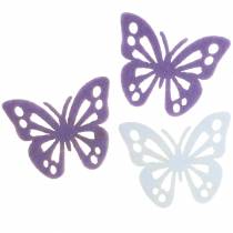 kohteita Huopaperhospöytäkoristelu violetti valkoinen lajitelma 3,5x4,5cm 54 kpl