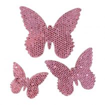 kohteita Scatter koristelu perhonen pinkki glitter 5/4/3cm 24 kpl