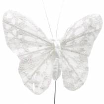 Sulka perhonen langalla valkoinen, kimallus 5cm 24kpl