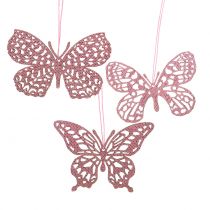 Deco ripustin perhonen pinkki glitter 8cm 12kpl