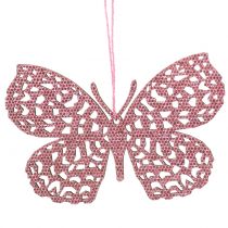 Deco ripustin perhonen pinkki glitter 8cm 12kpl