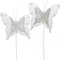 Perhoset helmet ja Glimmer, häät koristelu, Feather Butterfly on Wire White