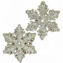 Lumihiutalepuu 4cm vaalea kulta kiillellä 72kpl