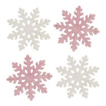 Lumihiutale 4cm pinkki/valkoinen glitterillä 72kpl