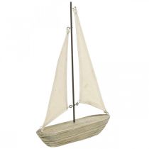 Koristeellinen puinen purjevene, merikoristelu, koristeellinen laiva shabby chic, luonnolliset värit, valkoinen K29cm L18cm