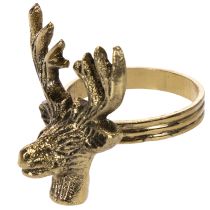 kohteita Metallinen lautasliinarengas, jossa peuranpää, kultakuvio, 6 cm, 4 kpl