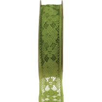 Pitsinauha vihreä 25mm kukkakuvioinen koristenauhanauha 15m