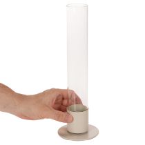 kohteita Moderni kartiomainen kynttilänjalka lasisylinterillä ja jalalla, 31 cm