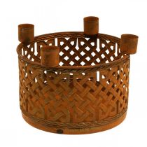 Kynttilänjalka metallinen koristeellinen metallikori ruoste Ø16,5cm K12,5cm