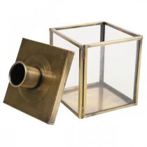 Kynttilänjalka metalli art lasi vintage kuutio messinki 7,5 cm