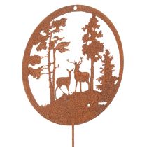 kohteita Puutarhakeppi, ruosteenvärinen, pyöreä, peuran siluetti, metsäkoriste, 53 cm, 2 kpl
