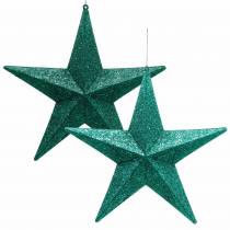 Glitter tähdet ripustettavaksi smaragdi/bensiini Ø21cm 2kpl