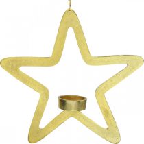 Koristeellinen tähtikynttilänjalka metallisen ripustamiseen kultainen 24cm