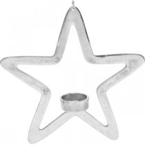 Koristeellinen tähtikynttilänjalka metalli ripustamiseen hopeaa 24cm