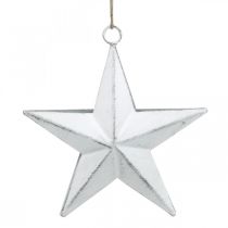 Metallitähti ripustettavaksi, jouluripustin, adventtikoriste valkoinen, Shabby Chic 11×11cm