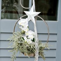 Metallitähti ripustettavaksi, jouluripustin, adventtikoriste valkoinen, Shabby Chic 11×11cm
