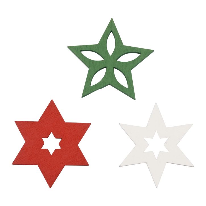 Scatter-koriste Joulupuiset tähdet punainen/valkoinen/vihreä Ø3,5cm 72kpl