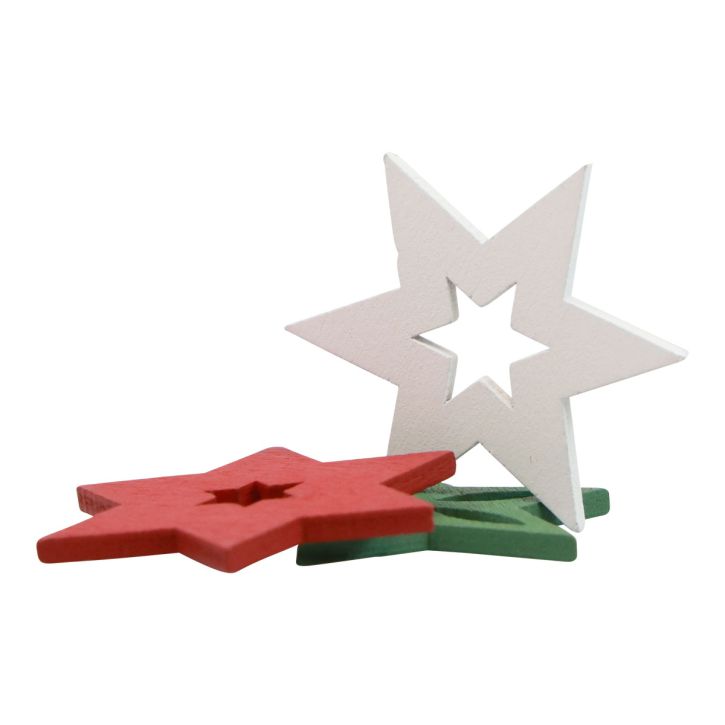 Scatter-koriste Joulupuiset tähdet punainen/valkoinen/vihreä Ø3,5cm 72kpl