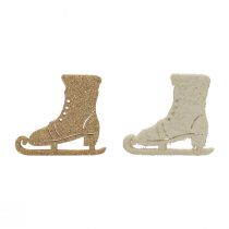 kohteita Scatter koristeet talvikoristeet puinen luistin glitter 4x3,5cm 72 kpl