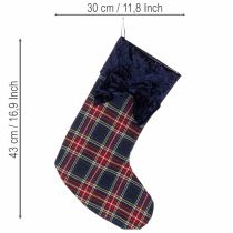 kohteita Ruudullinen joulupukin saapas rusetilla ripustettavaksi, 43 cm, 2 kpl