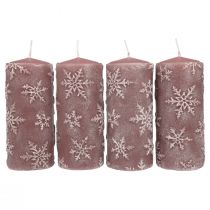 Pilarikynttilät vaaleanpunaiset kynttilät lumihiutaleet 150/65mm 4kpl