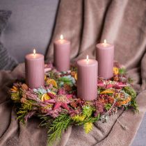 Pilarikynttilät antiikki vaaleanpunainen uritettu kynttilä 70/130mm 4kpl