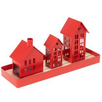 kohteita Metallinen Tuikkukynttiläpidike Talot Punainen Tarjottimella 35cm 1 Setti