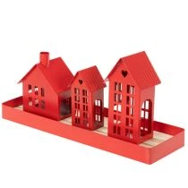 kohteita Metallinen Tuikkukynttiläpidike Talot Punainen Tarjottimella 35cm 1 Setti