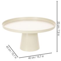 kohteita Koristeellinen pyöreä beigenvärinen lautanen, jossa on 40 cm korkea jalusta