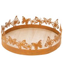 kohteita Tarjotin perhosilla, jousi, pöytäkoriste, metallikoriste, ruosteinen viimeistely, Ø20cm, korkeus 6,5cm